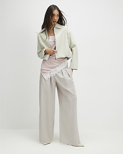 Cream Bubble Hem Padded Bomber Jacket