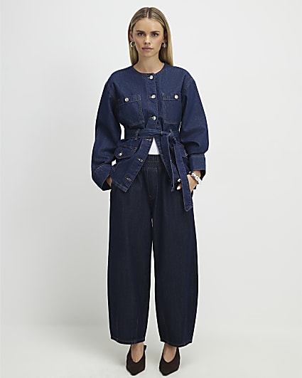 Petite Blue Pull On Barrel Jeans