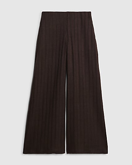 Petite Brown Cosy Wide Ribbed Trousers