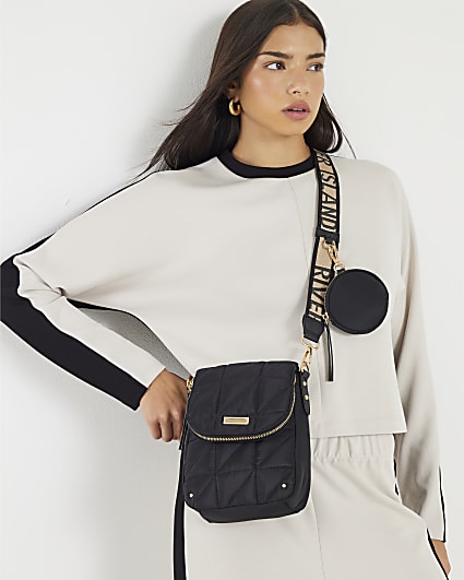 Black Quilted Flap Cross Body Bag