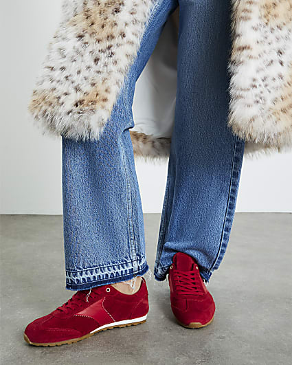 Red Suede Retro Trainers