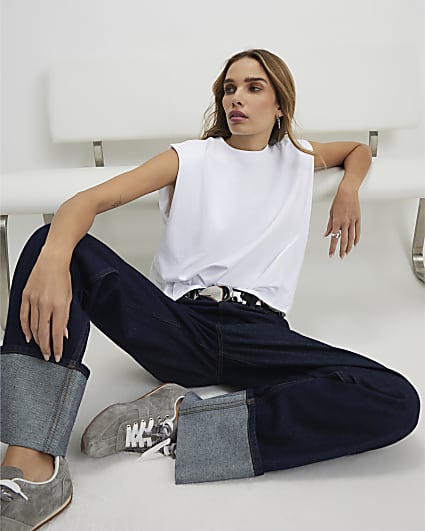 White Sleeveless Pleat Detail Top