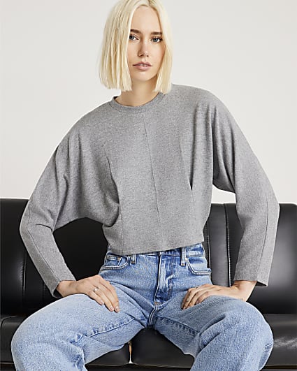 Grey Long Sleeve Cosy Batwing Top