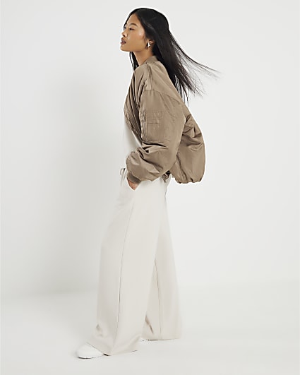 Petite Cream Premium Wide Leg Joggers