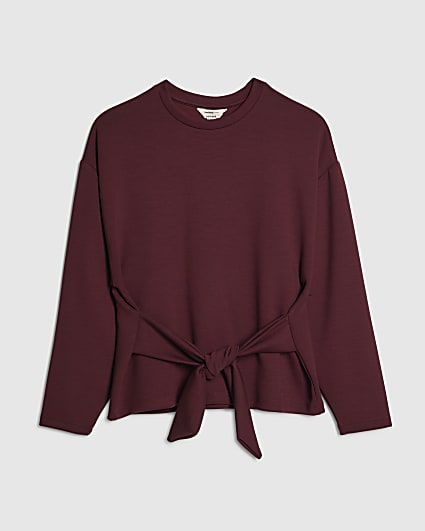 Petite Red Tie Front Premium Top