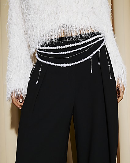 Cream Pearl Chain Belt