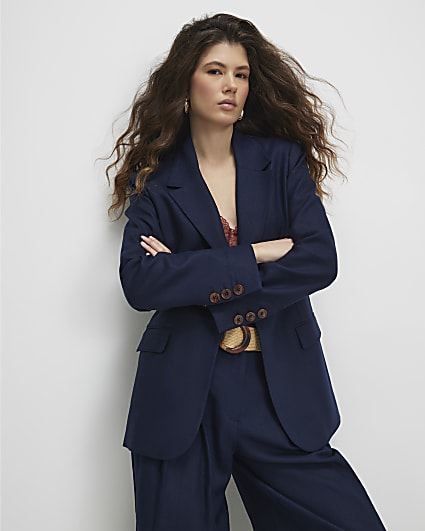 Navy Linen Look Blazer