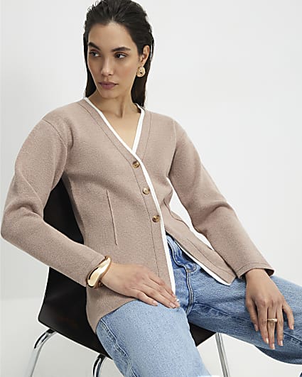 Beige Double Layer Cardigan