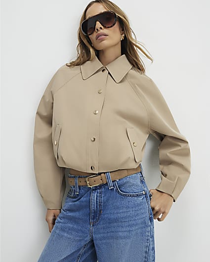 Beige Bubble Hem Bomber Jacket