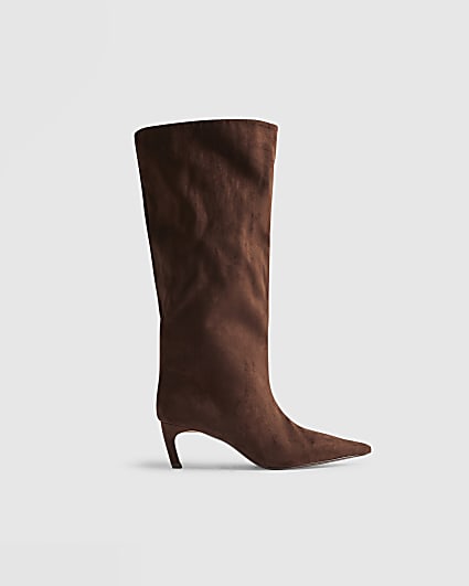 Brown Faux Suede High Leg Boots
