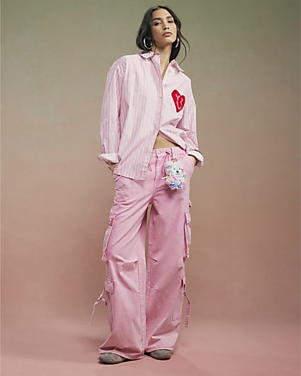 Pink Year Zero Stripe Back Slogan Shirt