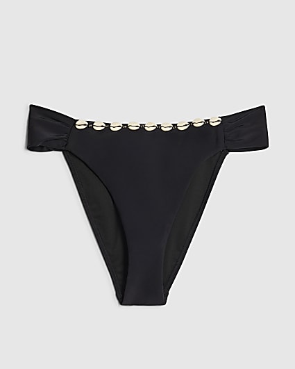 Black High Leg Shell Bikini Bottoms