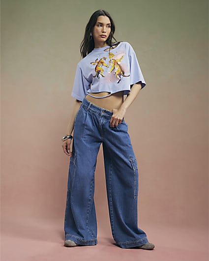 Blue Year Zero Tiger Graphic Crop T-Shirt