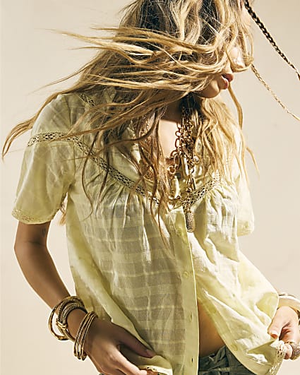 Yellow Lace Button Through Blouse