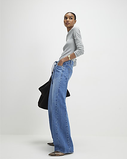 Blue Drawstring Balloon Leg Jeans