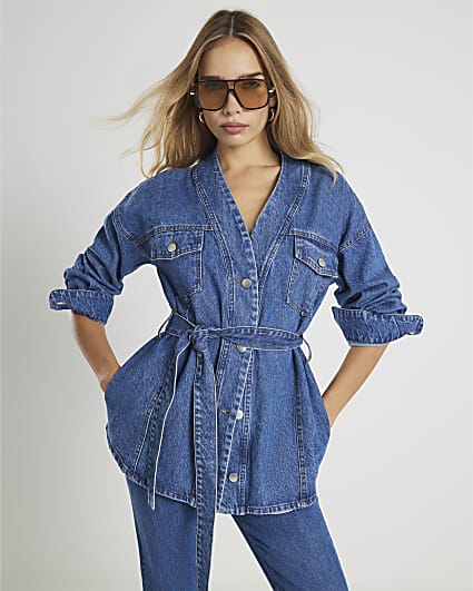 Blue Tie front Denim Jacket