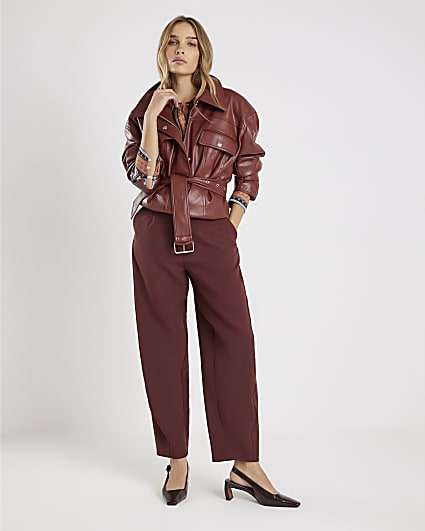 Brown Tailored Tapered Leg Trousers