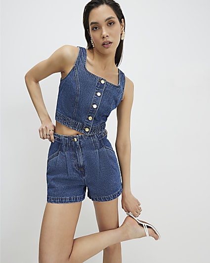 Blue Tab Side Tailored Denim Shorts