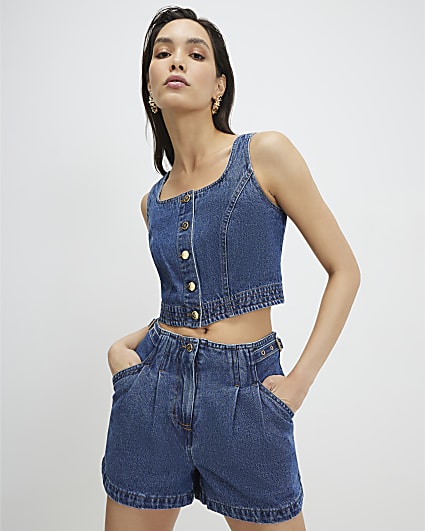 Blue Button Front Denim Top
