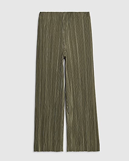Petite Green Plisse Wide Leg Trousers