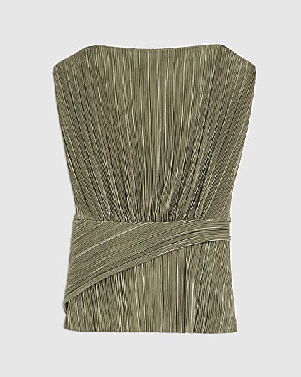 Petite Green Plisse Sleeveless Wrap Top