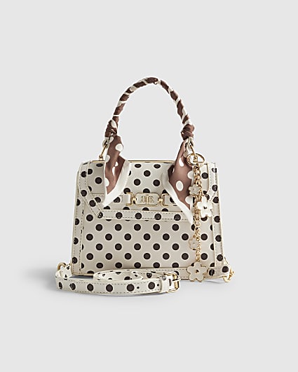 Cream Polka Dot Mini Charm Tote Bag