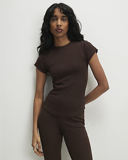 Brown Cotton Fitted Top