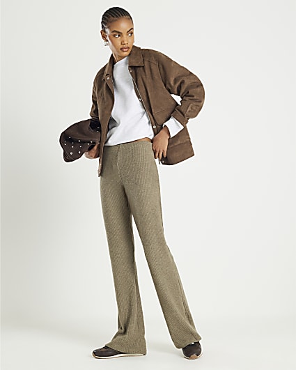 Khaki Cosy Flared Trousers