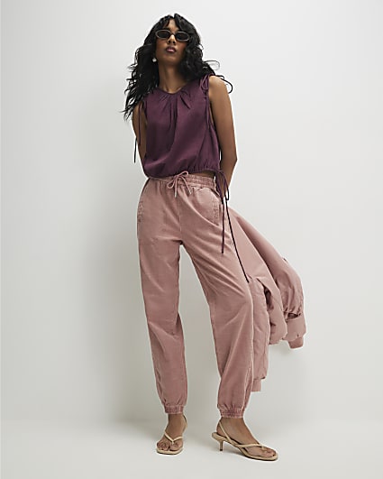 Pink Denim Elasticated Waist Joggers