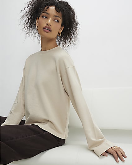 Beige Long Sleeve Sweatshirt