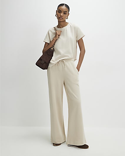 Beige Wide Leg Joggers