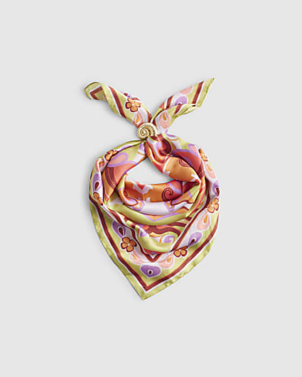 Orange Satin Paisley Print Scarf