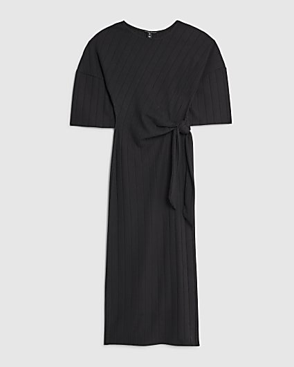Petite Black Short Sleeve Ribbed Cosy Dress