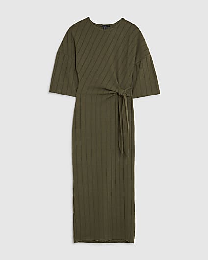 Petite Khaki Short Sleeve Ribbed Cosy Dress