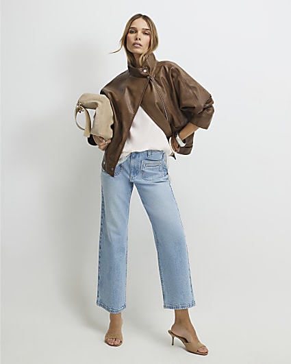 Blue High Waisted Wide Leg Cropped Jeans