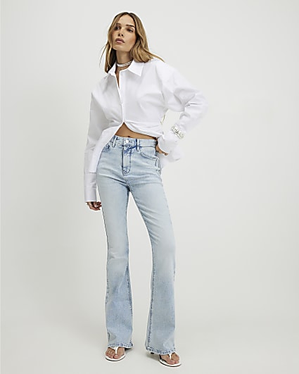 Blue High Waisted Sculpt Flared Jeans