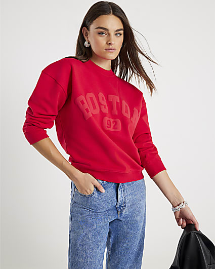 Red Long Sleeve Boston Sweatshirt