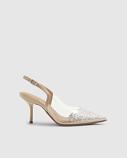 Beige Perspex Pointed Court Heels