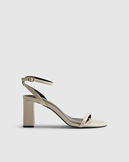 Cream Block Heeled Open Toe Sandals