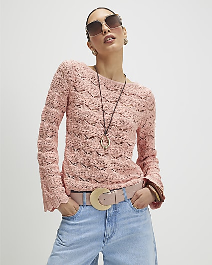 Pink Stitch Boat Neck Jumper