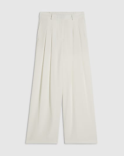 Petite White Pleated Wide Leg Trousers