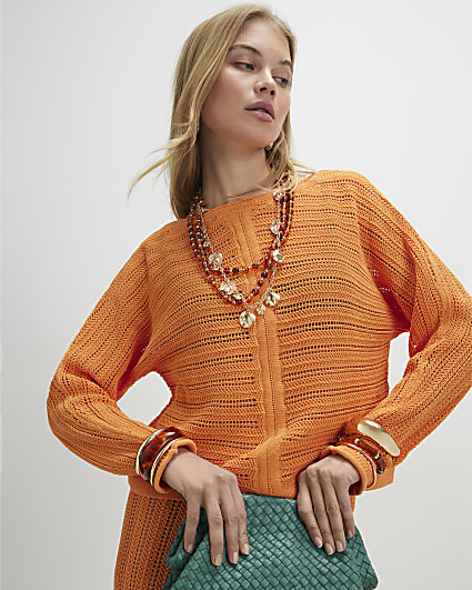 Orange Tape Yarn Knitted Jumper