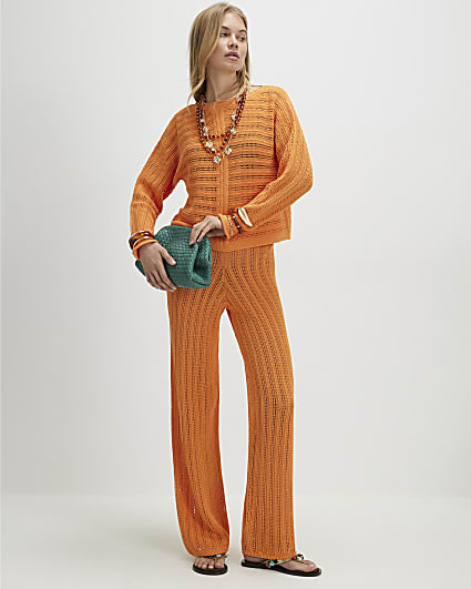 Orange Wide Leg Knitted Trouser