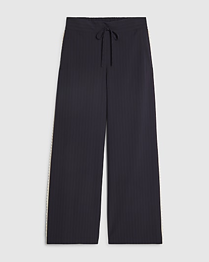 Petite Navy Pinstripe Crochet Joggers