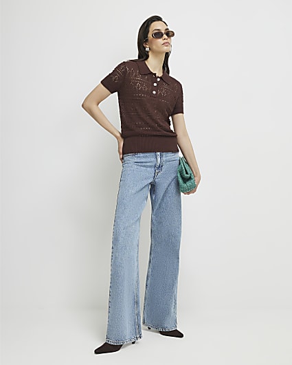 Brown Stitchy Polo Top