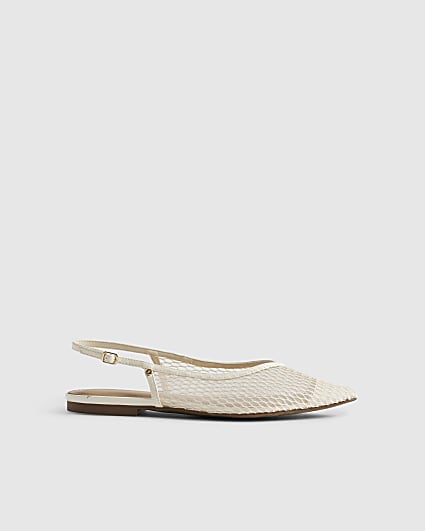 Cream Mesh Pointed Sling Back Shoes