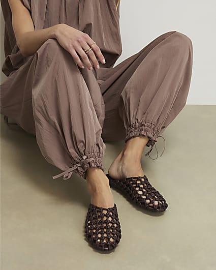 Red Open Weave Mule Sandals