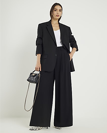 Black Pleated Wide Leg Trousers