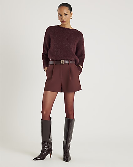 Brown Structured Tailored Shorts