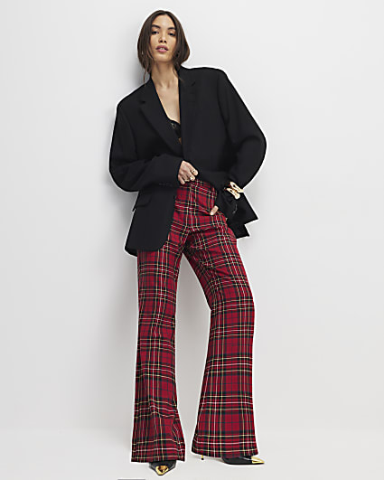 Red Check Flared Trousers